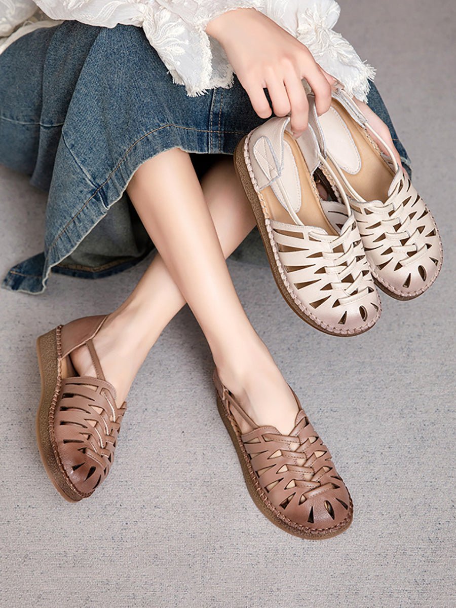 Women Summer Leather Weave Low Heel Sandals