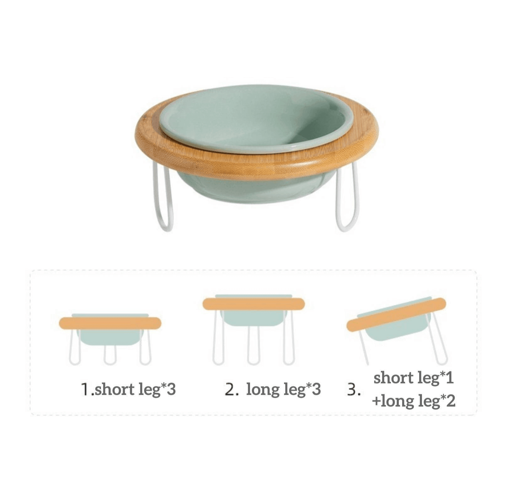 Height-Adjustable Ceramic Cat Bowls Small Dog Bowls with Bamboo Round Frame