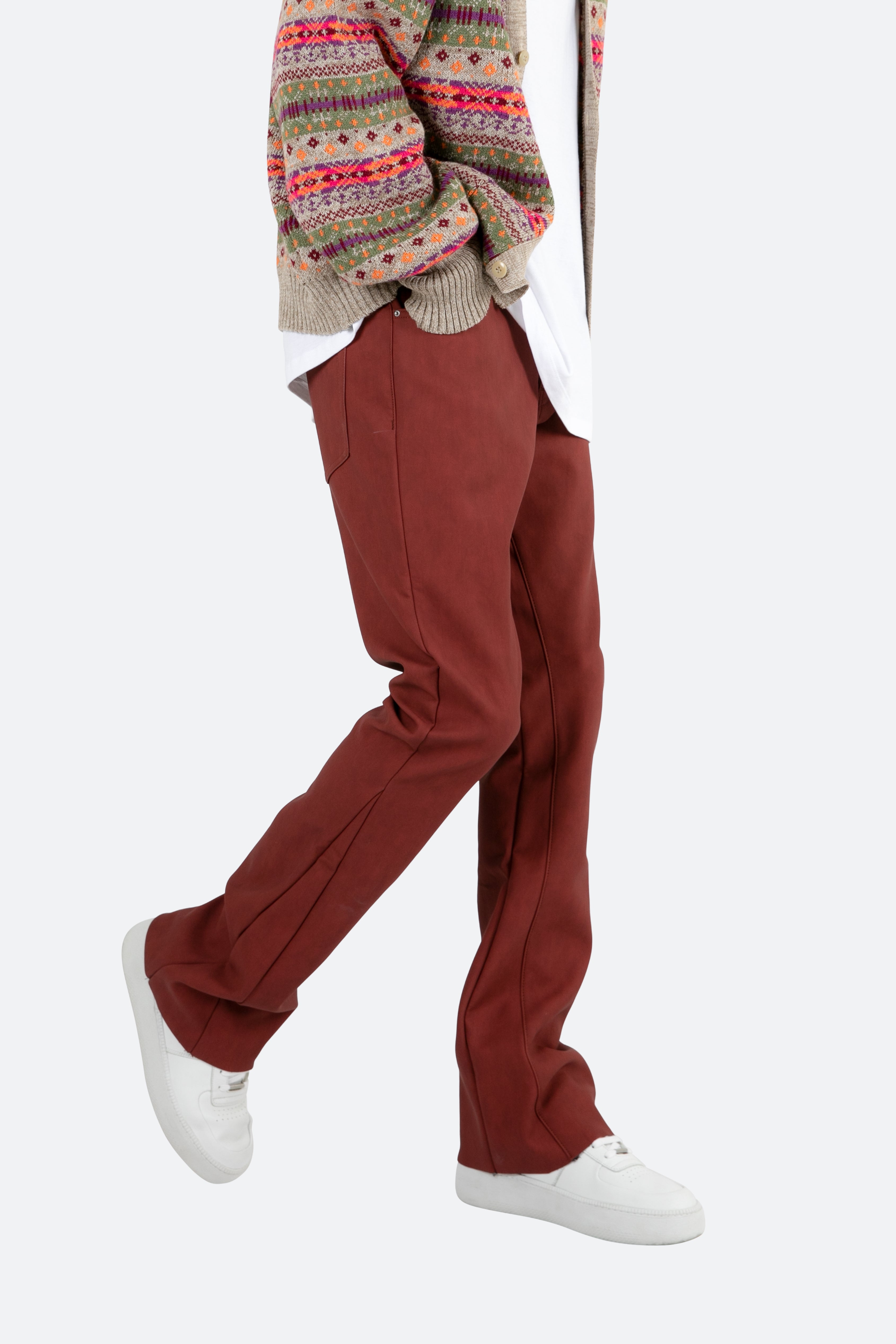 B460 Leather Flare Pants - Burgundy