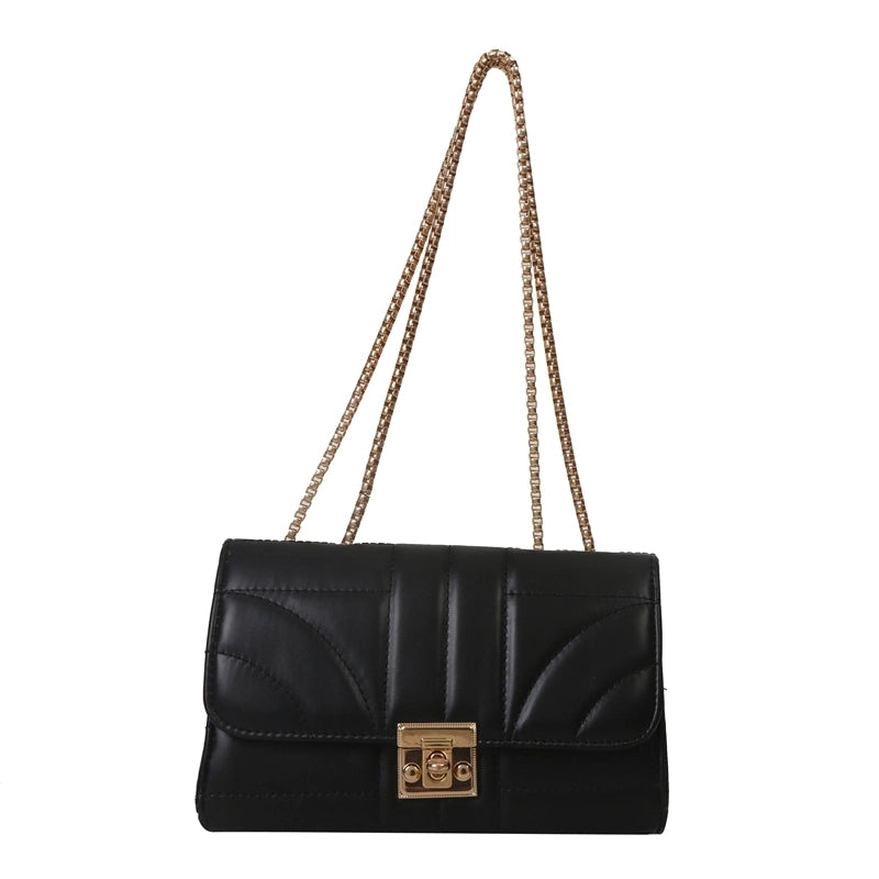 Women's Pu Leather Solid Color Classic Style Square Lock Clasp Shoulder Bag
