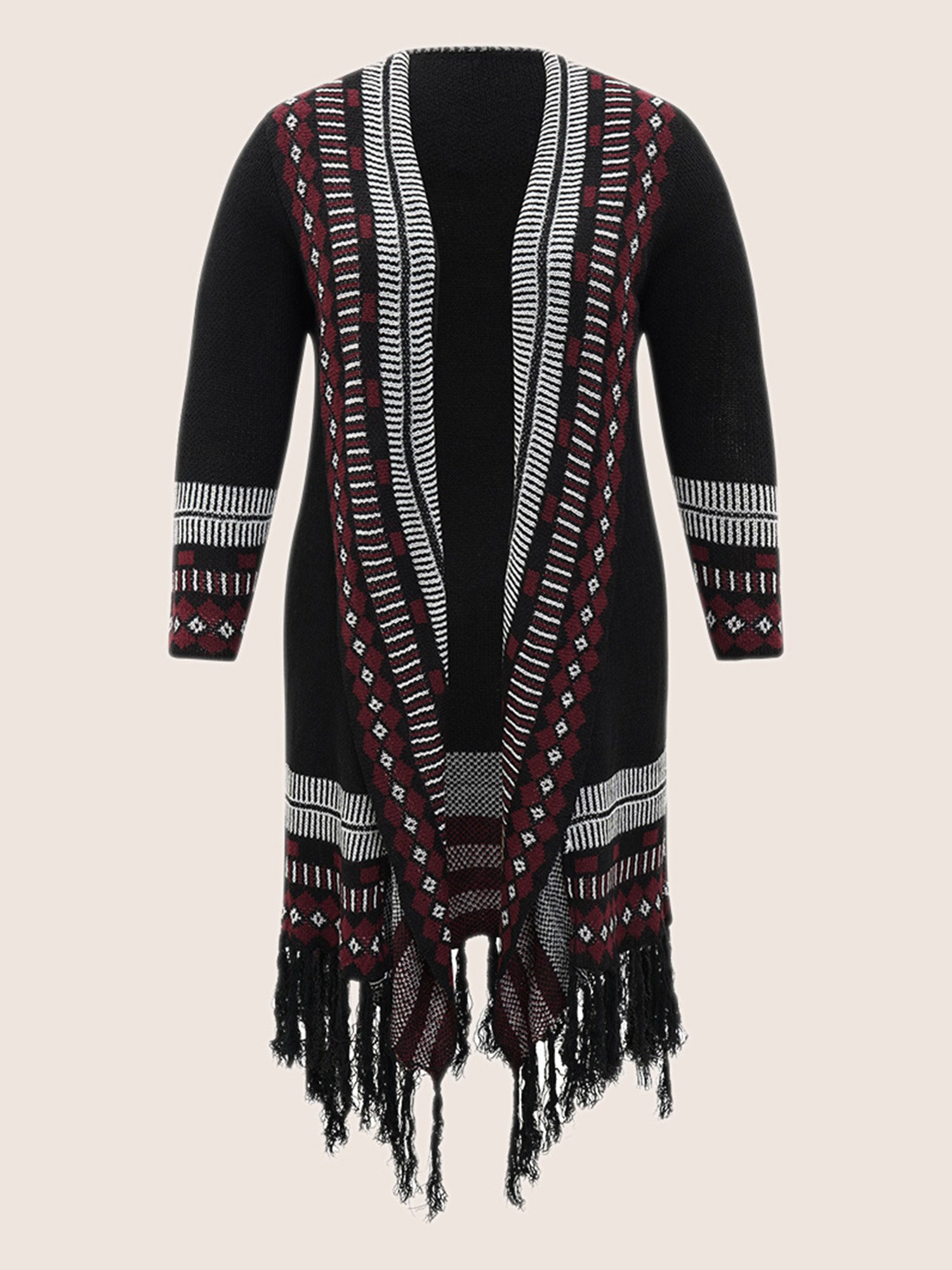 Bandana Print Fringe Trim Maxi Cardigan