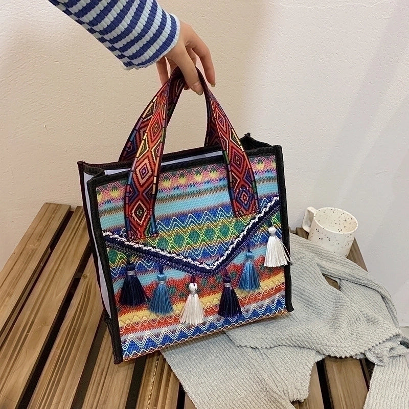 Women's Medium Canvas Ethnic Style Tote Bag