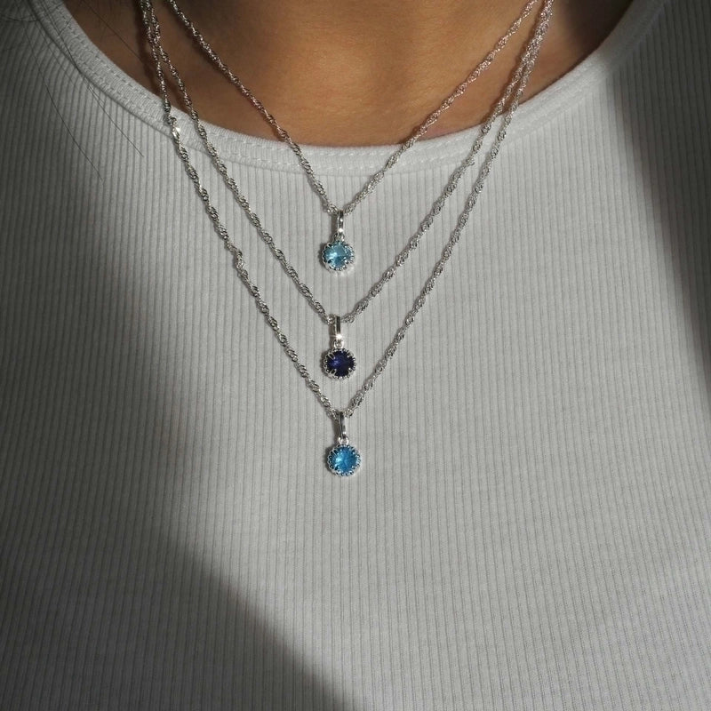 201 Stainless Steel 304 Stainless Steel Glass Gold Plated Elegant Minimalist Plating Inlay Round Birthstone Zircon Pendant Necklace