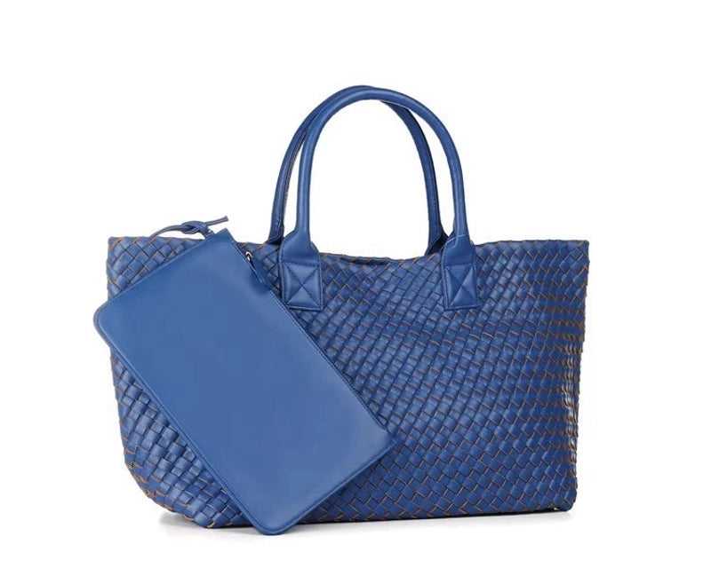 Women's Large Pu Leather Solid Color Streetwear Weave Square Open Tote Bag