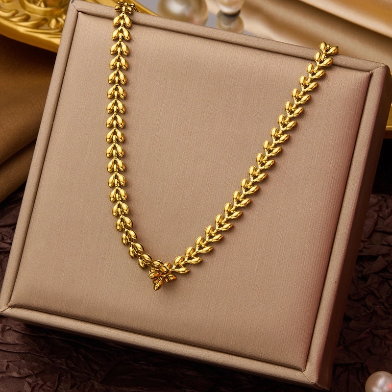 Elegant Minimalist Geometric Flower Bow Knot Titanium Steel Plating Pendant Necklace