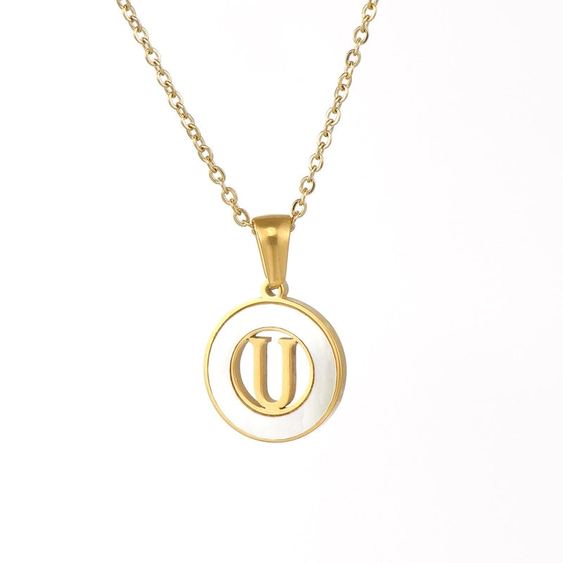 Minimalist Letter Stainless Steel Pendant Necklace Plating Hollow Out Shell Stainless Steel Necklaces