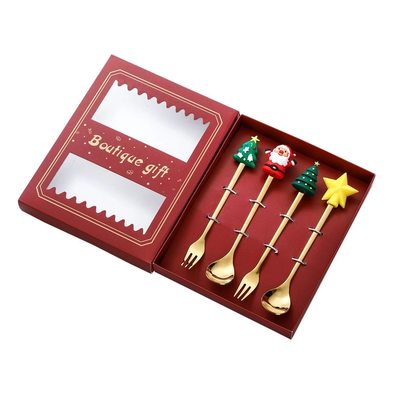 Christmas Christmas Santa Claus Stainless Steel Spoon Fruit Fork 1 Set