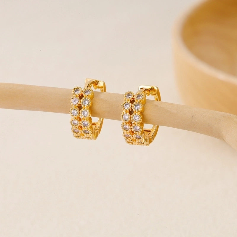 1 Piece IG Style Minimalist Geometric Inlay Copper Zircon Earrings