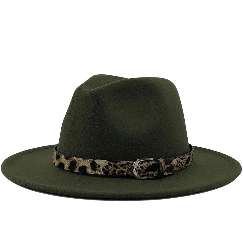 Fashion Leopard Belt Woolen Jazz Hat