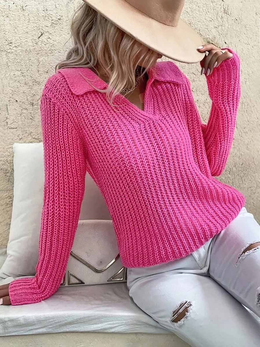 Solid Color Lapel Slim Fit Knit Sweater(9 colors)
