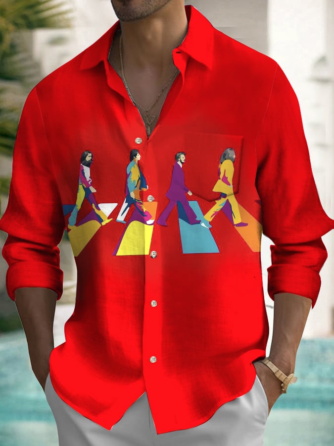 Men's Musical Long Sleeve Pocket Shirt