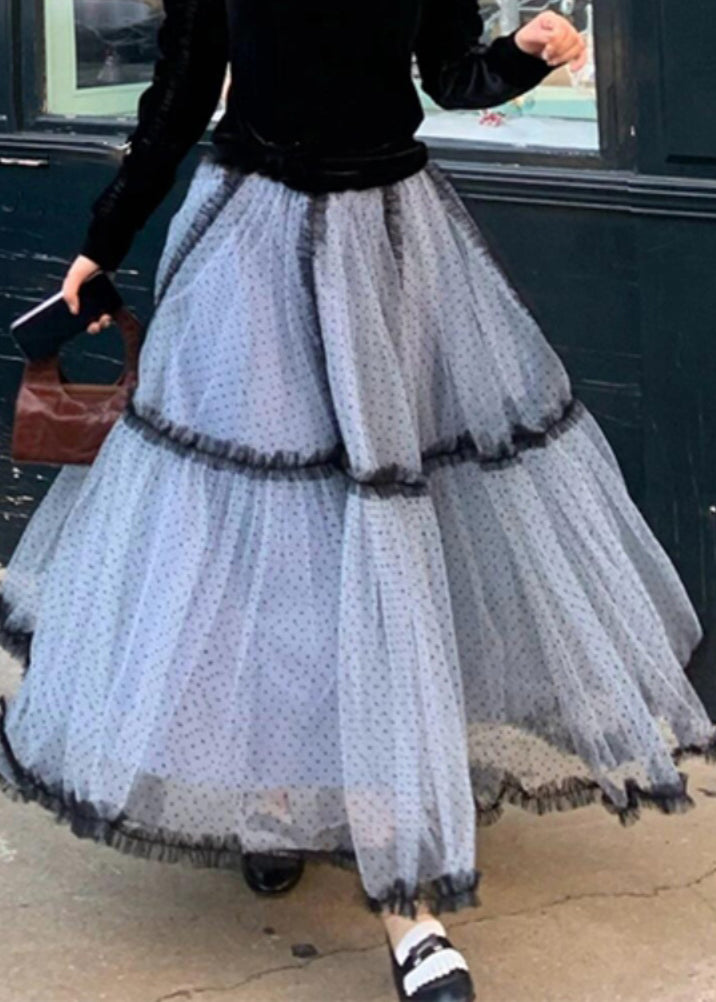 Boutique Blue Dot Patchwork Tulle Maxi Cake Skirt Summer