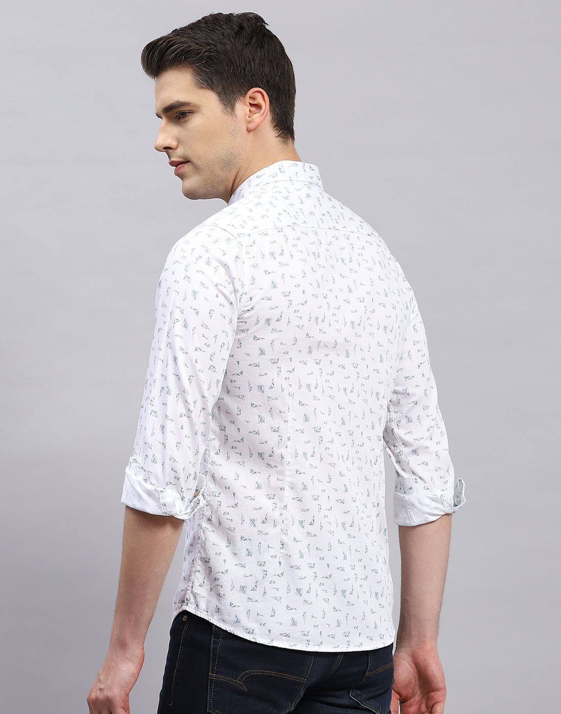 Men White Printed Collar Full Sleeve Shirt