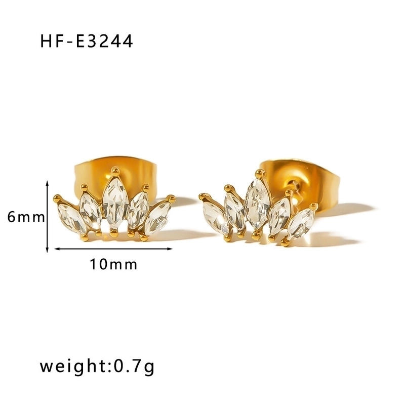 1 Pair Classic Style U Shape Crown Butterfly Plating Inlay Stainless Steel Artificial Pearls Rhinestones Zircon 18K Gold Plated Earrings