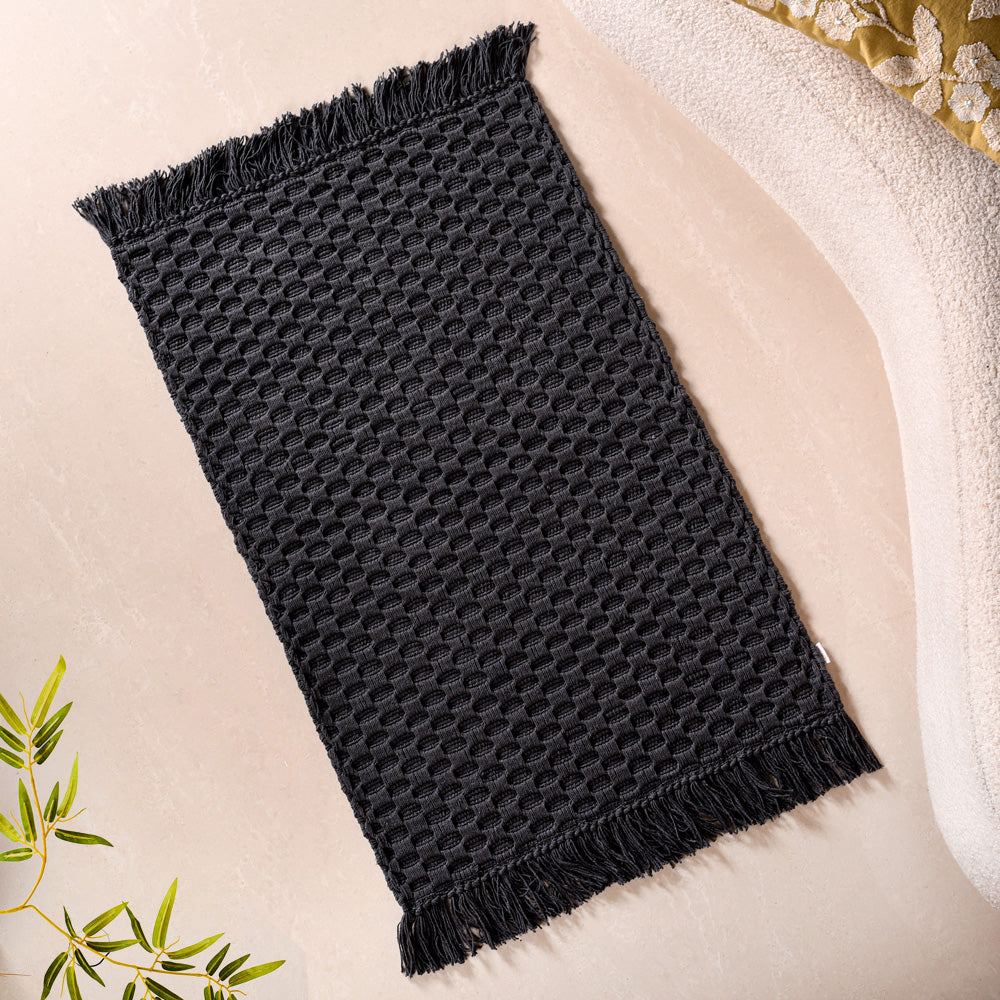Ultra Soft Waffle Weave Handmade Cotton Floor Mat Grey 37x20 Inch