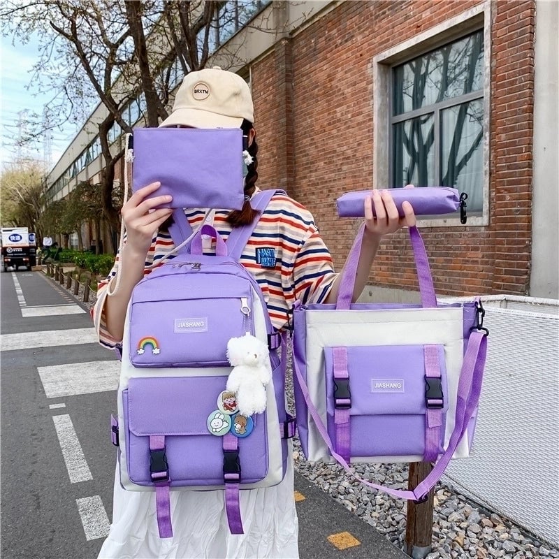 New Korean Style Student Fashion Multi-purpose Junior The Campus Of Middle School College Student Four-piece Schoolbag Backpack