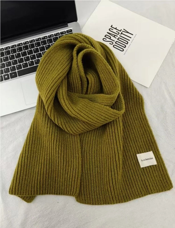 Solid Color Knitted Scarf Women's Autumn And Winter  Student Wool Warm Thickened Scarf Couple Trendy Men Couple