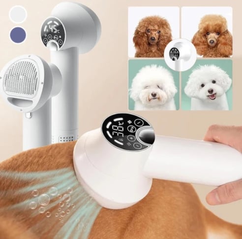 Noise-wide hairdryer for pets with slicker brush