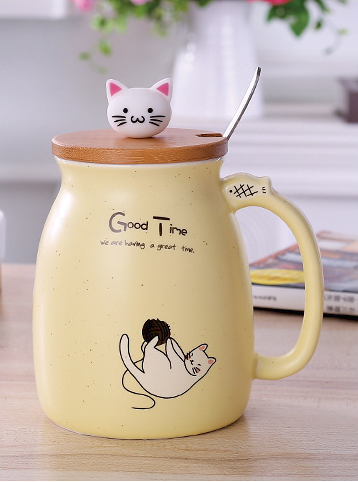Kawaii Cat Coffee Cup with Lid