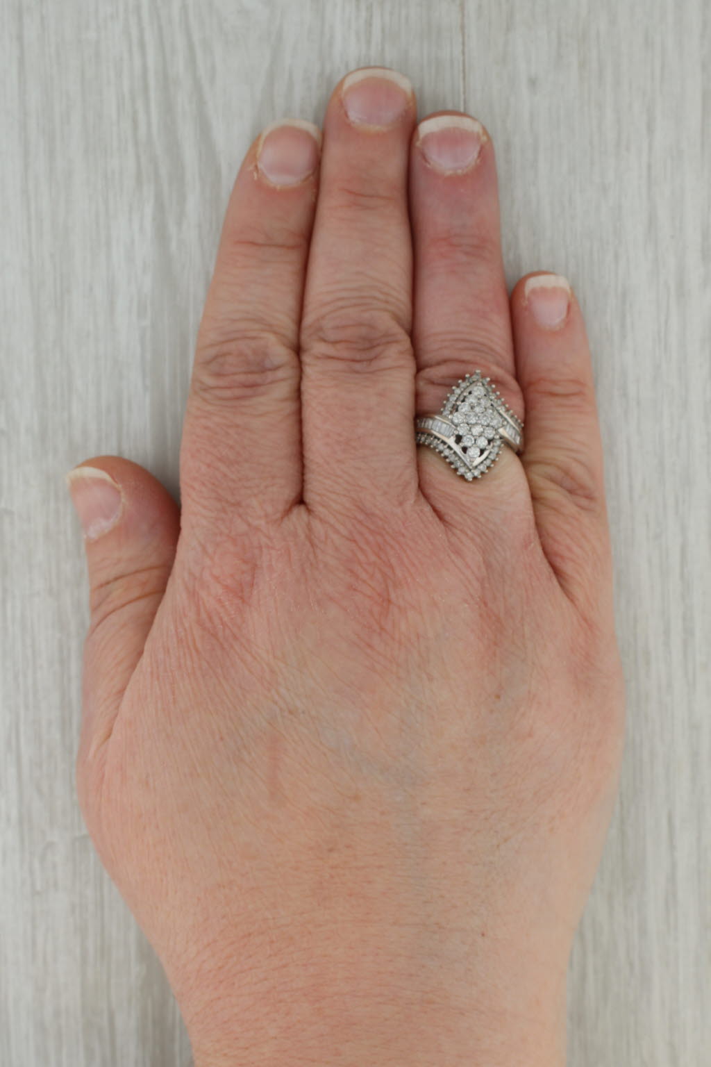 1ctw Diamond Cluster Bypass Ring 10k White Gold Size 7.25