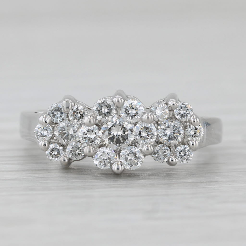 0.59ctw Diamond Flower Clusters Ring 14k White Gold Size 7.25 Engagement