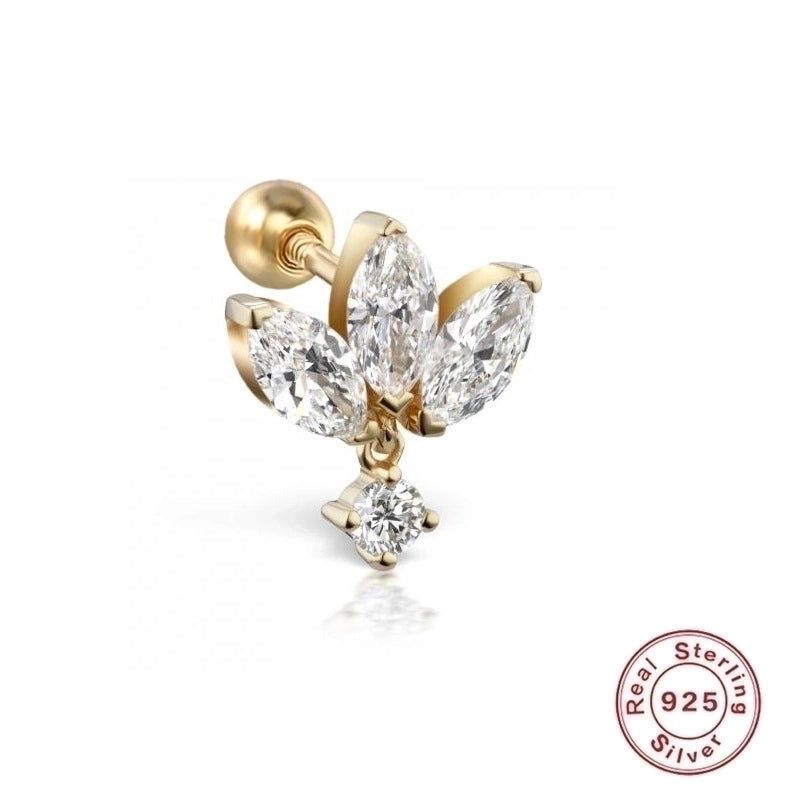 1 Piece Ear Cartilage Rings & Studs Fashion Flower 925 Sterling Silver Plating Inlay Zircon