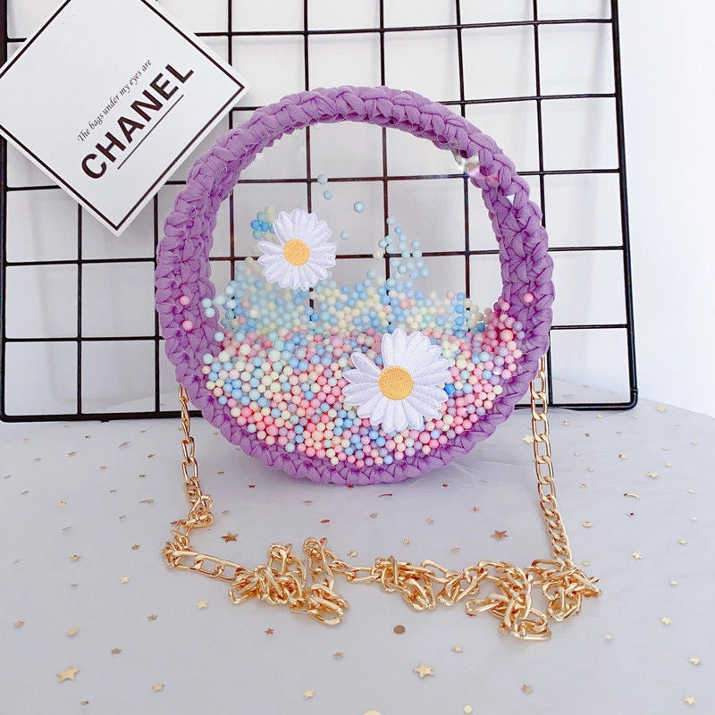 Women's Small Arylic Flower Cute Round Open Crossbody Bag