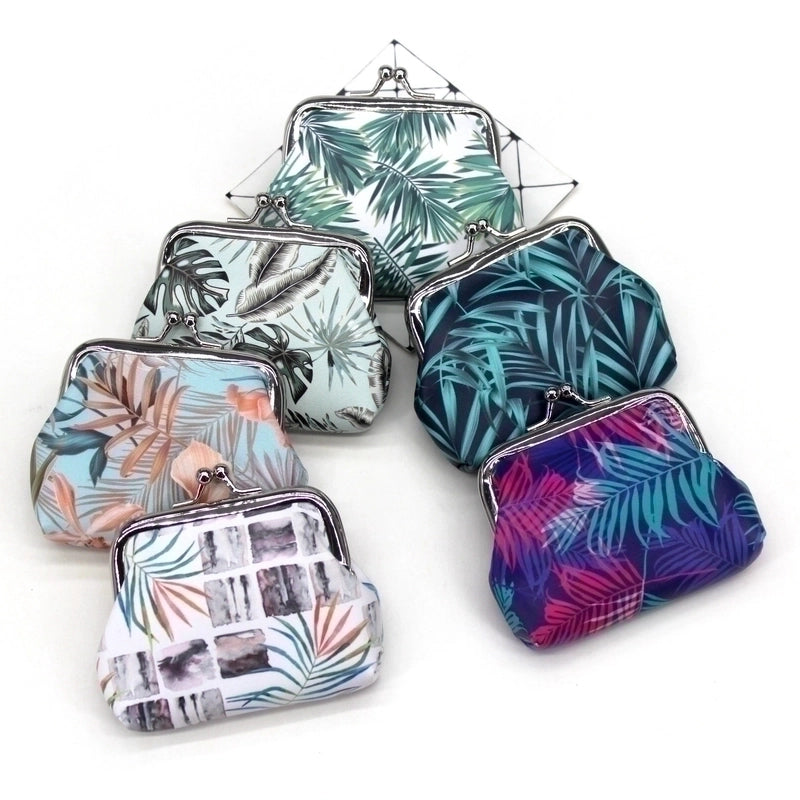 Women's Leaves Pu Leather Buckle Coin Purses