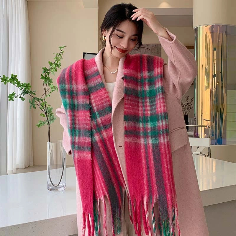 Autumn And Winter New AC Scarf Plaid Fashion Contrast Color Matching Imitation Cashmere Scarf Shawl Scarf Western Style