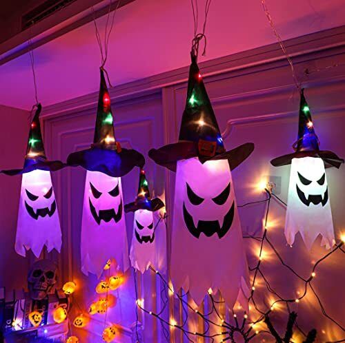 👻Glowing Ghost Witch Hat Halloween Decorations - Outdoor Hanging Lighted Decor