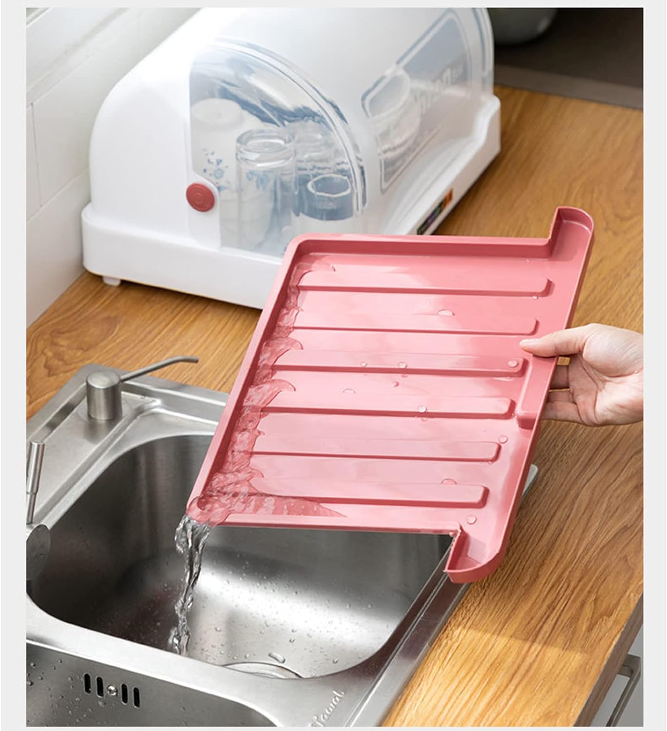 Kitchen Dish Drainer With Lid Cover Countertop Kitchen Utensil Cutlery Cup Drying Caddy Box