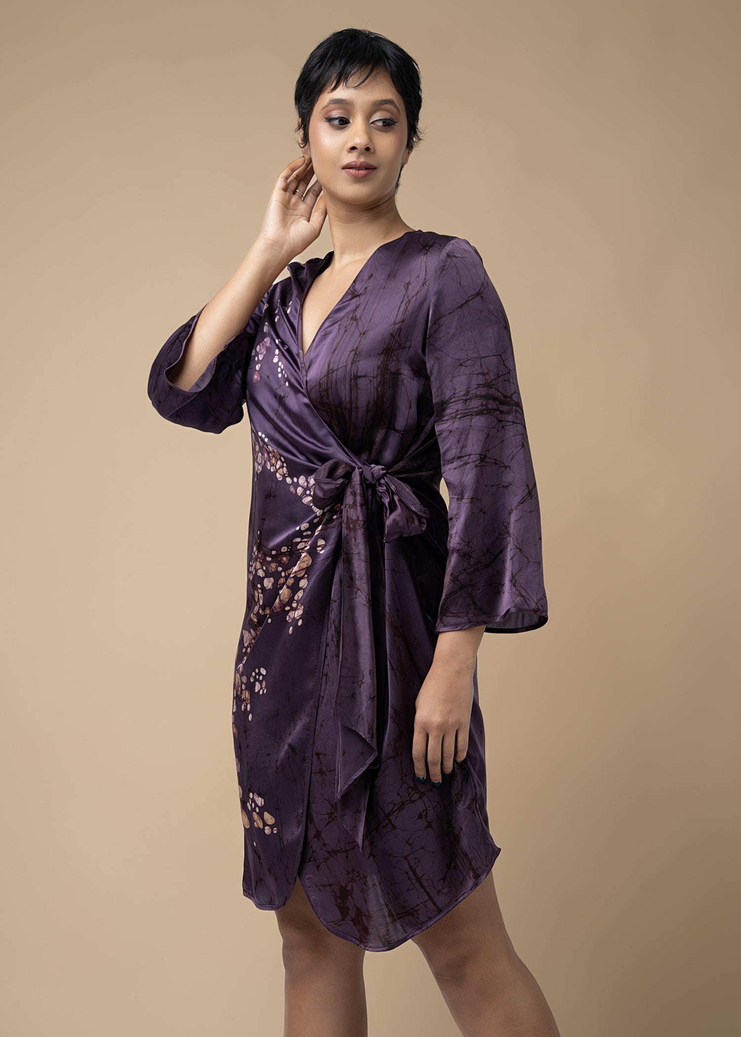 Batik Knot Side Wrap Dress