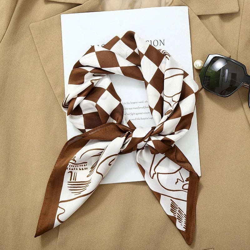 70*70  Striped Silk Scarf Women's Small Square Scarf  Versatile Professional Small Scarf Summer Thin Decorative Scarf