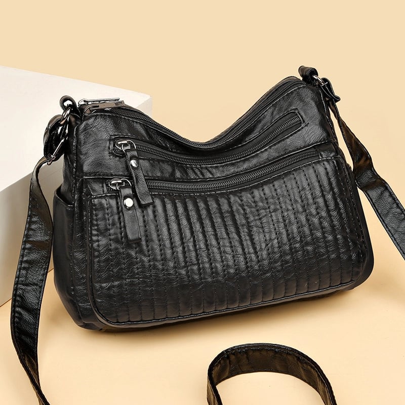 Women's Pu Leather Solid Color Classic Style Sewing Thread Square Zipper Shoulder Bag