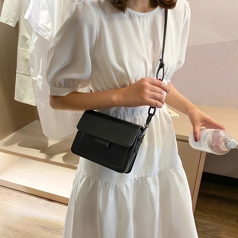 Women's Small Pu Leather Solid Color Streetwear Square Flip Cover Crossbody Bag