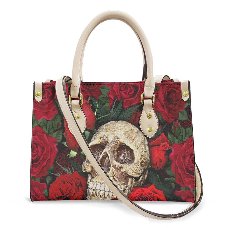 Halloween Women's Medium Pu Leather Human Floral Streetwear Square Hook Loop Customized Tote Bag
