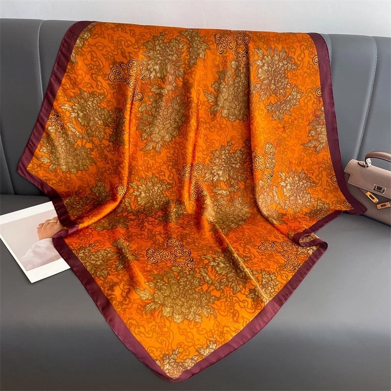 2 Pieces Women'S Ig Style Minimalist Color Block Flower Satin Silk Scarf