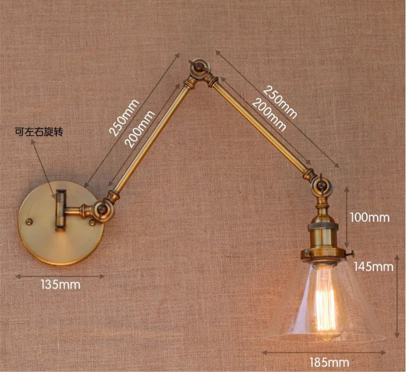 Vintage Adjustable Wall Light with Glass Shade