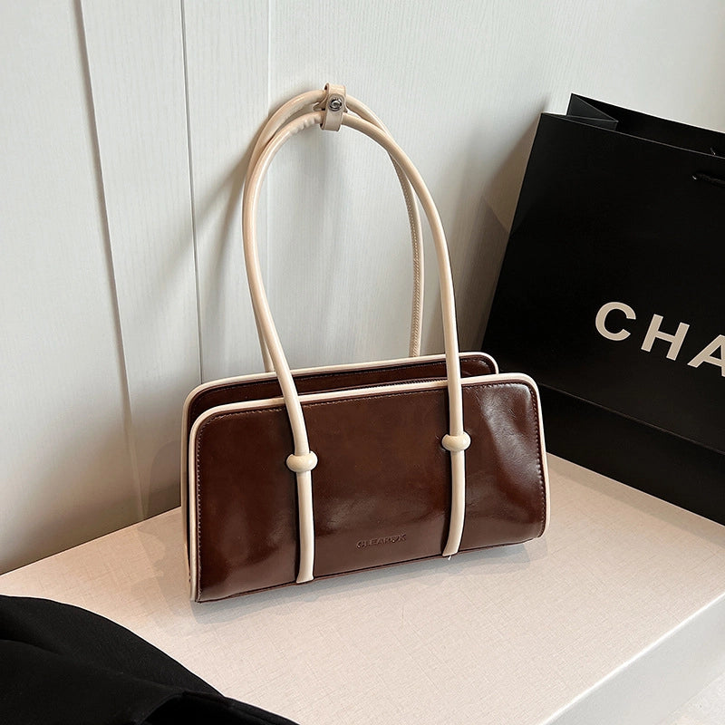 Women's Pu Leather Solid Color Vintage Style Sewing Thread Square Zipper Shoulder Bag
