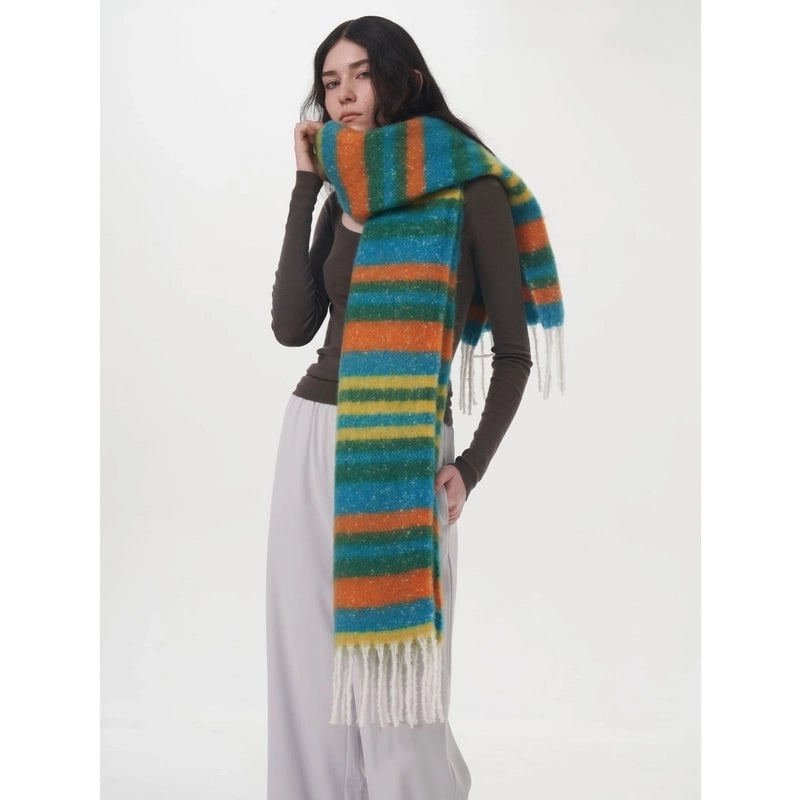 Women's Elegant Basic Color Block Polyester Tassel Scarf