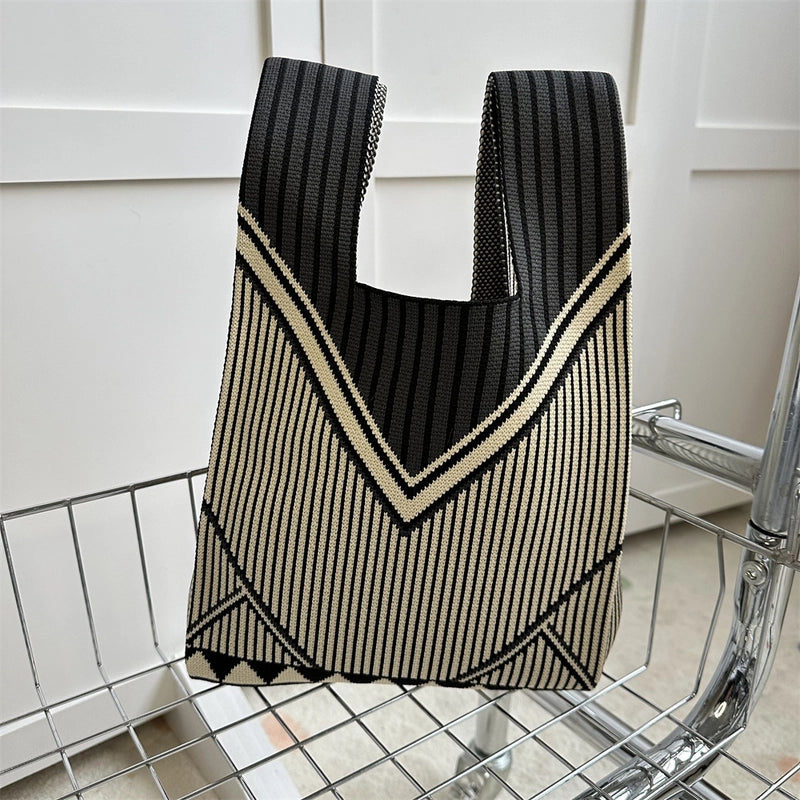 Women's Small Knit Printing Lattice Flower Elegant Classic Style Square Open Handbag