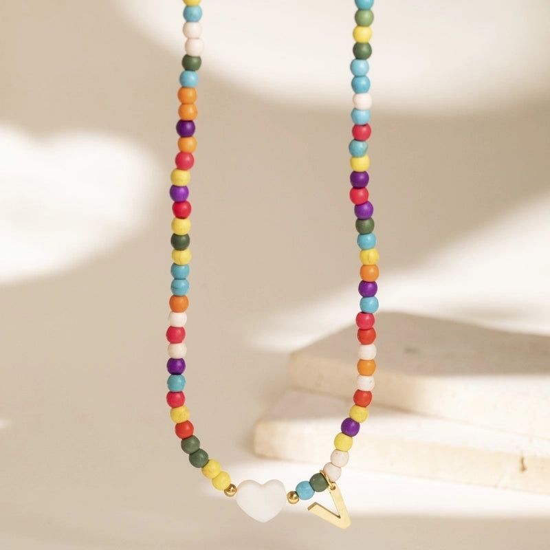 Cute Geometric 304 Stainless Steel Beaded Chain Pendant Necklace