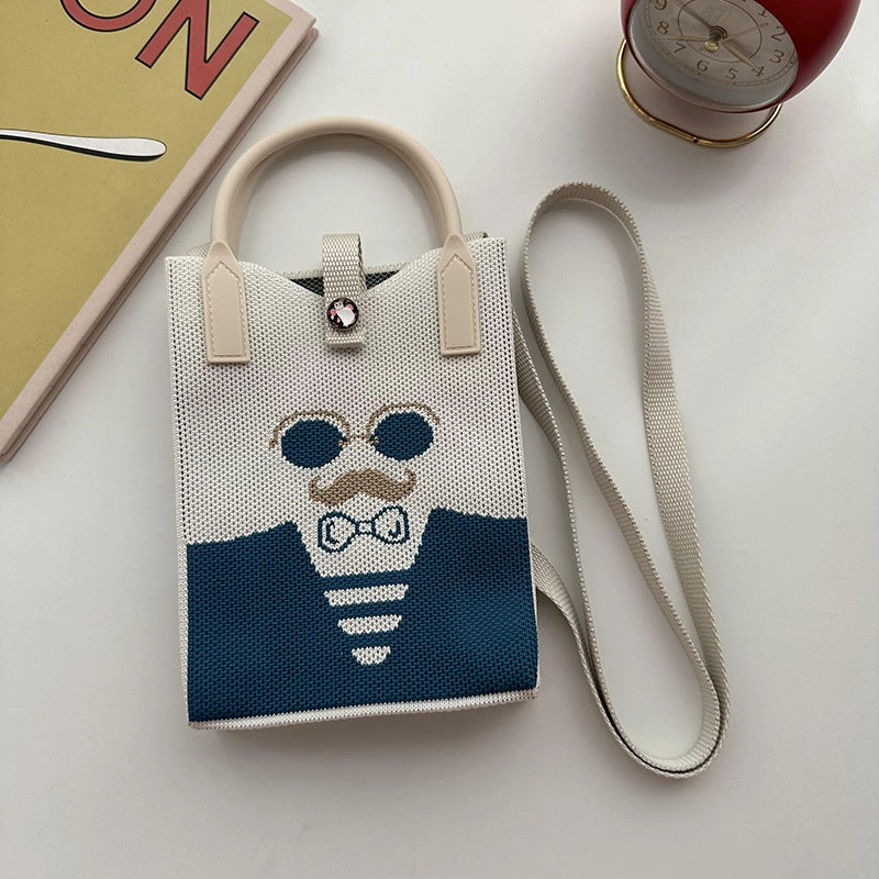 Unisex Small Knit Stripe Heart Shape Basic Vintage Style Weave Square Lock Clasp Phone Wallets