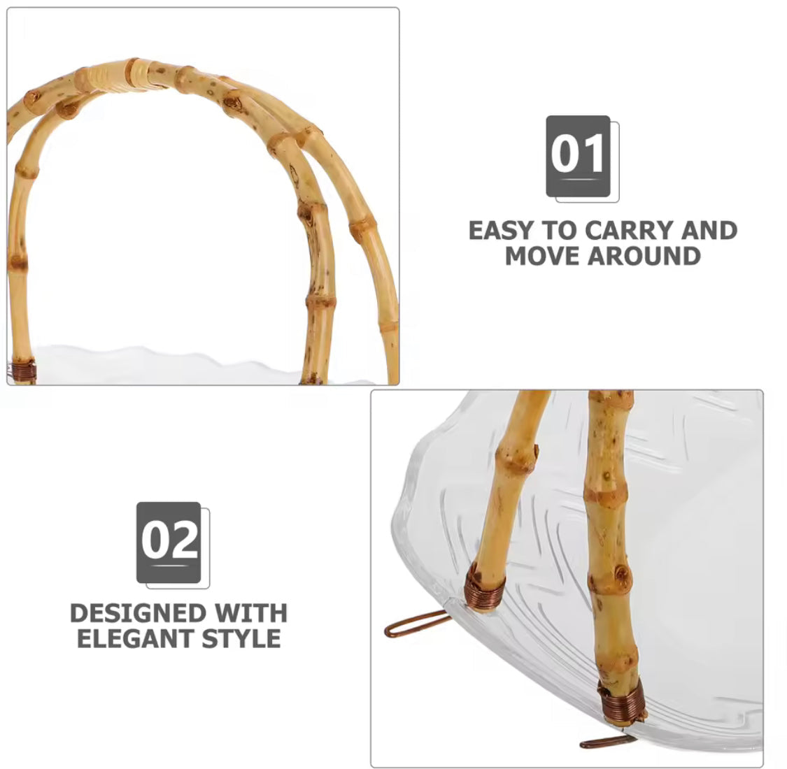 Acrylic Fruit Tray With Bamboo Handle