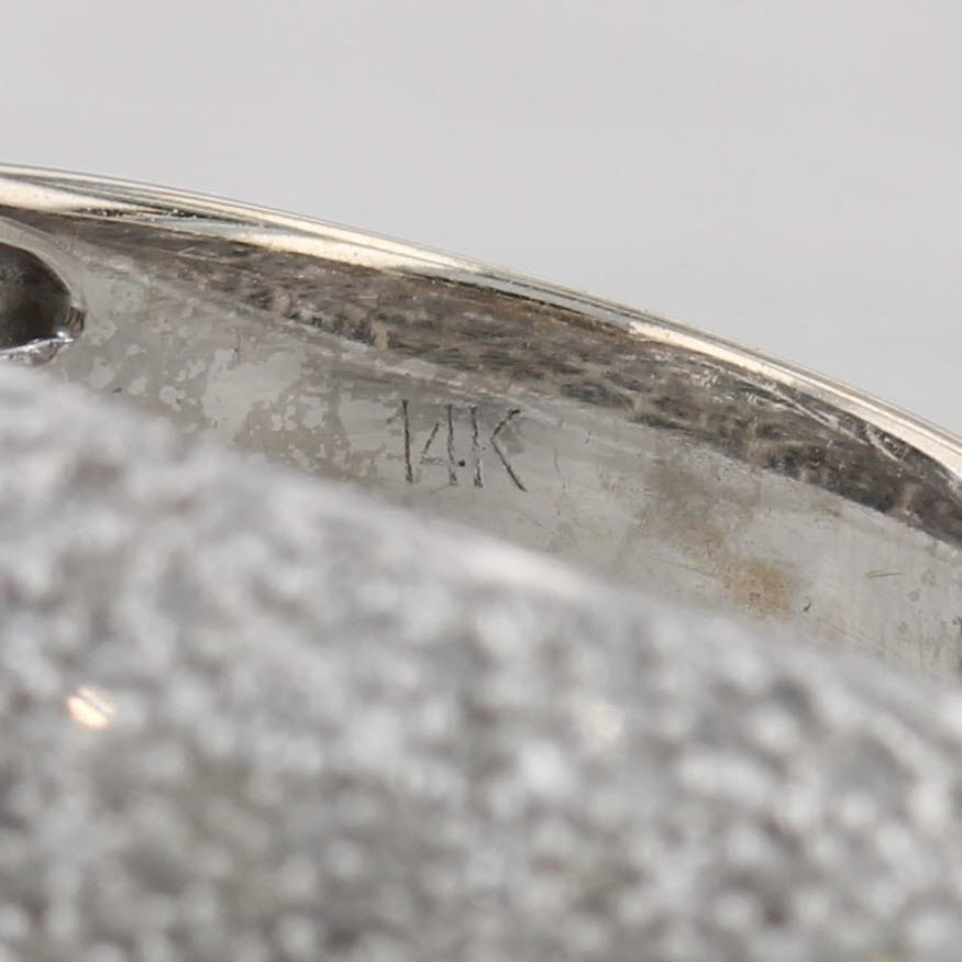1.25ctw Pave Diamond Ring 14k White Gold Size 8 Contoured Cocktail