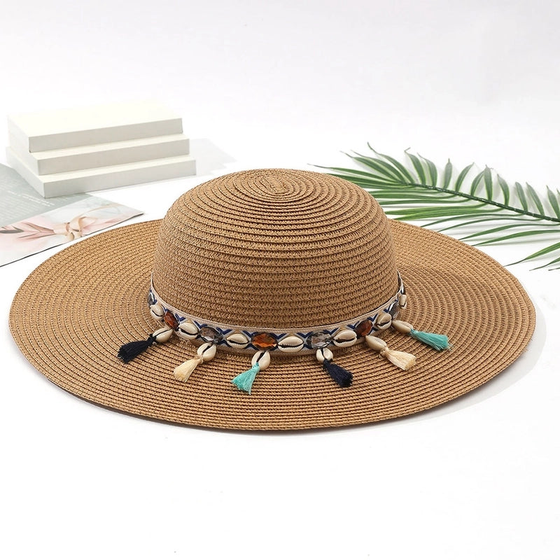 6 Pieces Women's Bohemian Solid Color Big Eaves Sun Hat