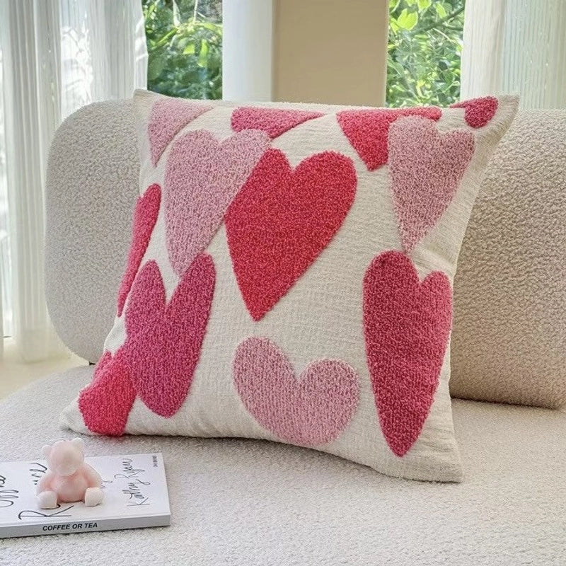 Valentine'S Day Minimalist Letter Heart Shape Towel Embroidery Pillow Cases Couch & Sofa Decor