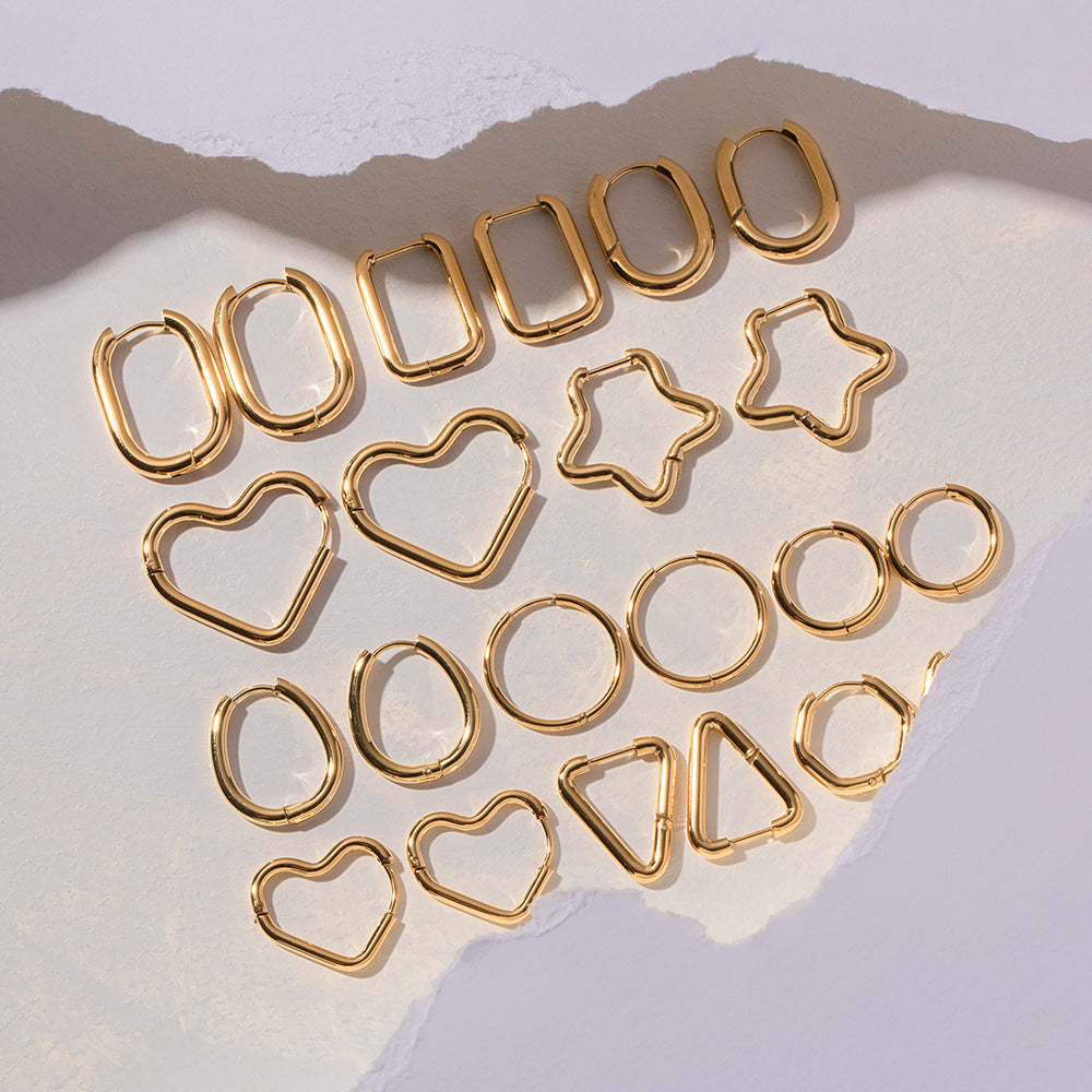 Heart Asymmetrical Geometric Stainless Steel 18K Gold Plated Earrings