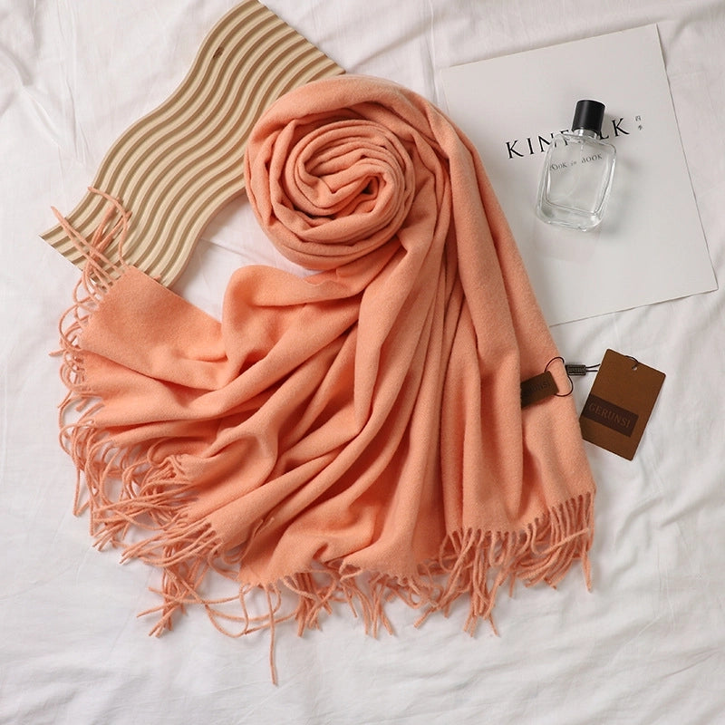 Solid Color Prickly Wool Scarf Women's 300g Ge Run Si Imitation Cashmere Thickened Scarf Japanese Style Plain Scarf For Autumn And Winter