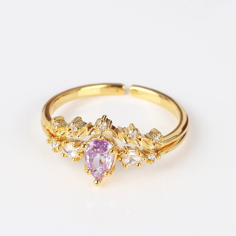 Copper 18K Gold Plated Inlay Geometric Zircon Open Rings